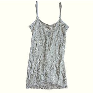 Vintage Y2K Free People Gold Sequin Sheer Mini Spaghetti Strap Slip Dress
